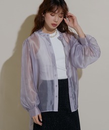 rectangle（レクタングル）の「バンドカラーボリューム袖シアーシャツ【体系カバー】【冷房対策】【紫外線対策】（シャツ/ブラウス）」