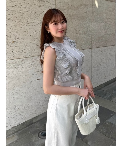 Her lip to(ハーリップトゥー)の「Airy Brush Knit Top(Tシャツ/カットソー・レディース・ブラック/ホワイト系その他/ブルー系その他・S/M)」の15枚目の写真