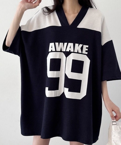 NANAHACHI(ナナハチ)の「文字プリント 半袖 Tシャツ(Tシャツ/カットソー・レディース・ライトグレー/ネイビー/ブラック・FREE)」の3枚目の写真