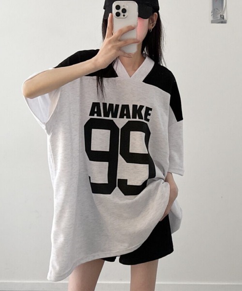 NANAHACHI(ナナハチ)の「文字プリント 半袖 Tシャツ(Tシャツ/カットソー・レディース・ライトグレー/ネイビー/ブラック・FREE)」の19枚目の写真