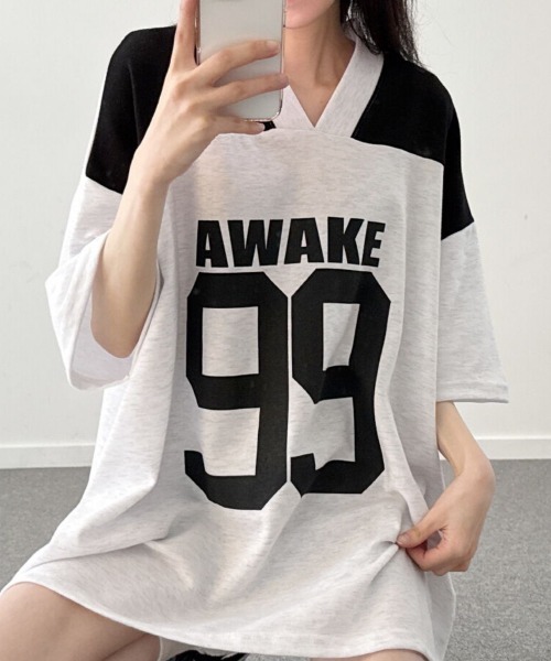 NANAHACHI(ナナハチ)の「文字プリント 半袖 Tシャツ(Tシャツ/カットソー・レディース・ライトグレー/ネイビー/ブラック・FREE)」の18枚目の写真