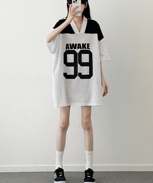 NANAHACHI(ナナハチ)の「文字プリント 半袖 Tシャツ(Tシャツ/カットソー・レディース・ライトグレー/ネイビー/ブラック・FREE)」の17枚目の写真