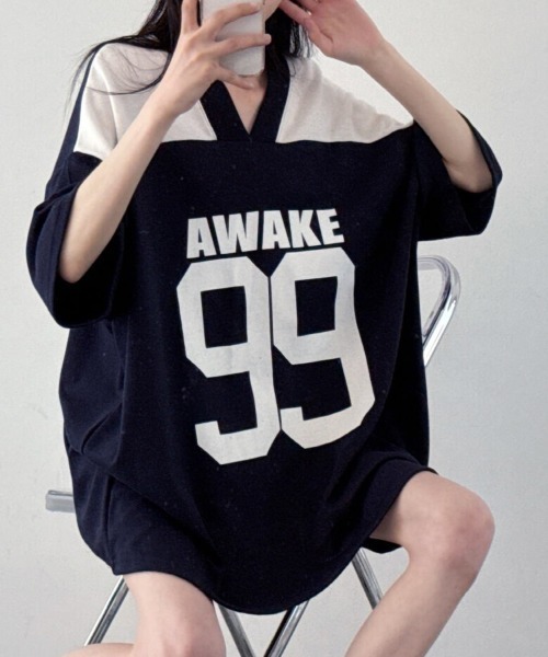 NANAHACHI(ナナハチ)の「文字プリント 半袖 Tシャツ(Tシャツ/カットソー・レディース・ライトグレー/ネイビー/ブラック・FREE)」の14枚目の写真