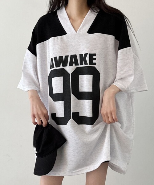 NANAHACHI(ナナハチ)の「文字プリント 半袖 Tシャツ(Tシャツ/カットソー・レディース・ライトグレー/ネイビー/ブラック・FREE)」の5枚目の写真