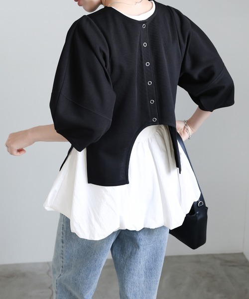select MOCA（セレクトモカ）の「ハーフスリーブバルーントップス（Tシャツ/カットソー・レディース・チャコールグレー/オフホワイト/ブラック・FREE）」の9枚目の写真