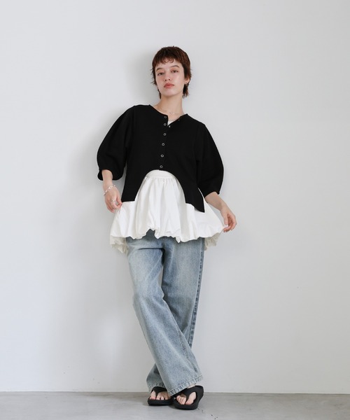 select MOCA（セレクトモカ）の「ハーフスリーブバルーントップス（Tシャツ/カットソー・レディース・チャコールグレー/オフホワイト/ブラック・FREE）」の11枚目の写真