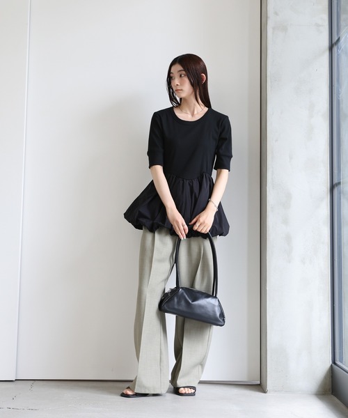 select MOCA（セレクトモカ）の「ハーフスリーブバルーントップス（Tシャツ/カットソー・レディース・チャコールグレー/オフホワイト/ブラック・FREE）」の6枚目の写真
