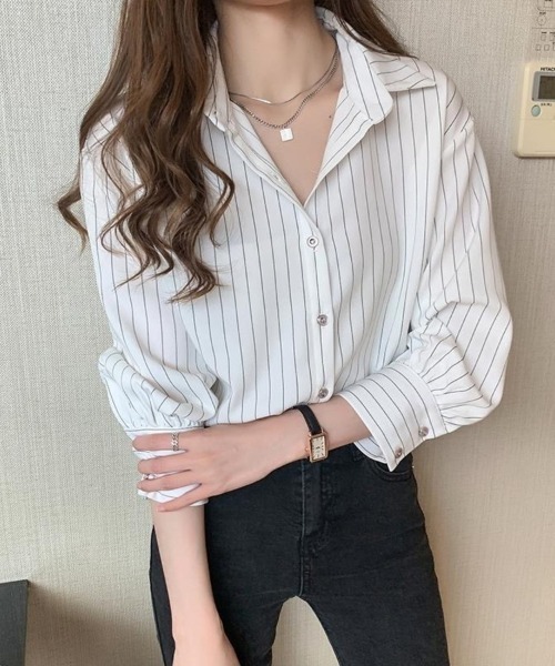 新品 TOUJOURS トゥジュー ストライプ 長袖 コットンシャツ 白襟 貝釦 新品 TOUJOURS トゥジュー ストライプ 長袖 コットンシャツ 白襟 貝釦