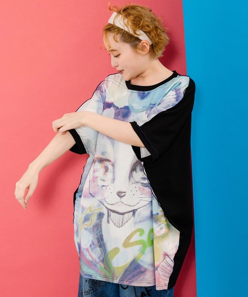 ScoLar（スカラー）の「152678：BIGネコ柄メロウステッチチュニック（チュニック・レディース・グリーン/ブラック・M）」の6枚目の写真