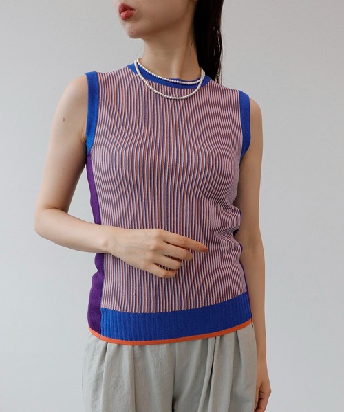 Cepica（セピカ）の「ノースリーブカラーニット（タンクトップ・レディース・パープル/ブルー・FREE）」の3枚目の写真