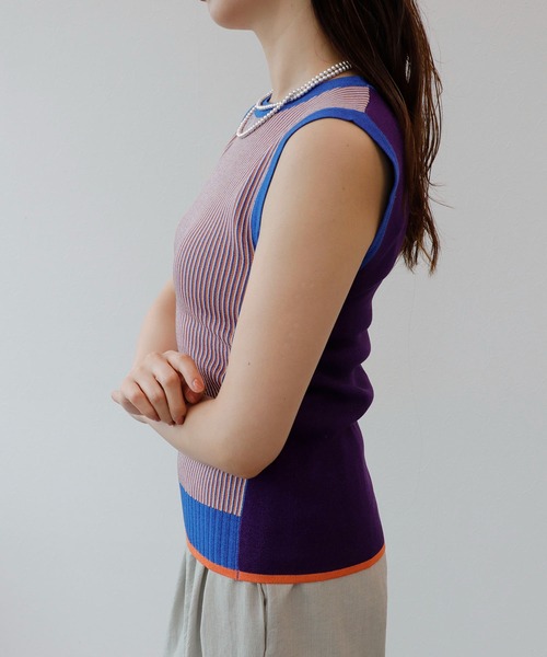 Cepica（セピカ）の「ノースリーブカラーニット（タンクトップ・レディース・パープル/ブルー・FREE）」の4枚目の写真
