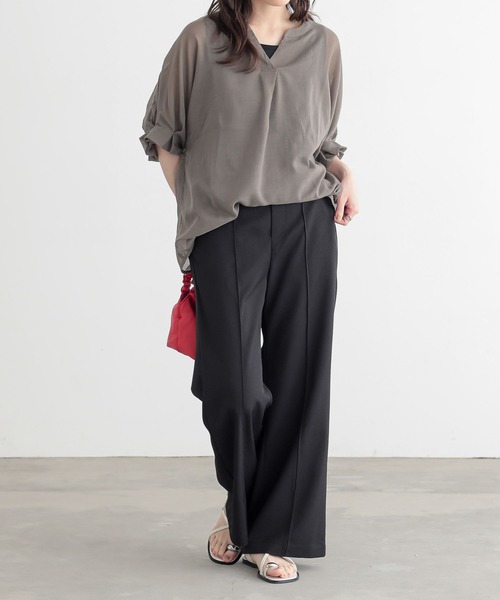 n'OrLABEL(ノアールレーベル)の「『リネンライクほんのりフレアパンツ』(その他パンツ・レディース・グレイッシュベージュ/ブラウン/ブラック/ライトブルー・1/2)」の9枚目の写真