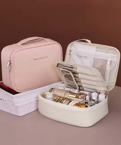 Miniministore（ミニミニストア）の「メイクポーチ 大容量 仕切りコスメポーチ（ポーチ・レディース・キャメル/アイボリー/ブラック/ピンク・FREE）」の5枚目の写真