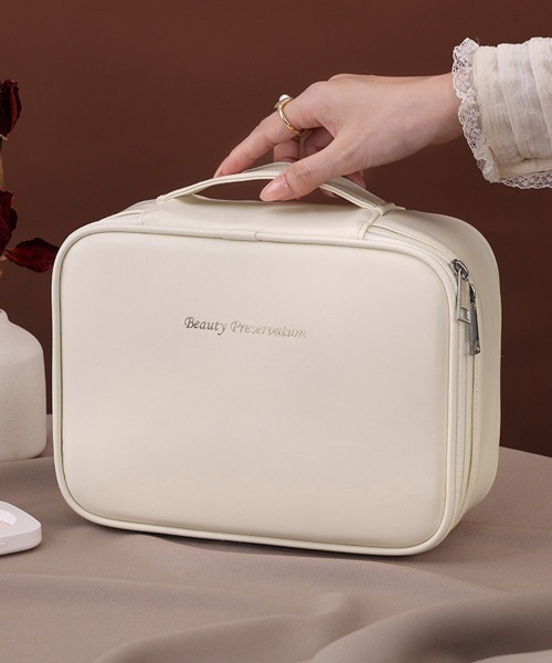 Miniministore（ミニミニストア）の「メイクポーチ 大容量 仕切りコスメポーチ（ポーチ・レディース・キャメル/アイボリー/ブラック/ピンク・FREE）」の7枚目の写真