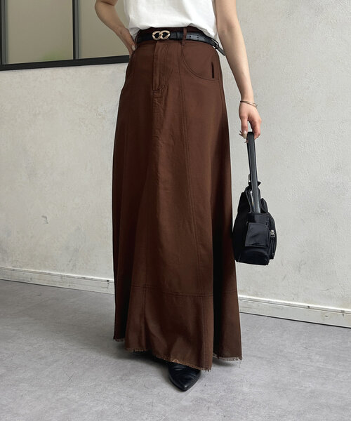 Thevon（ゼボン）の「配色ステッチハイウエストフレアスカート（スカート・レディース・チャコールグレー/ブラウン/ベージュ・S/M）」の22枚目の写真