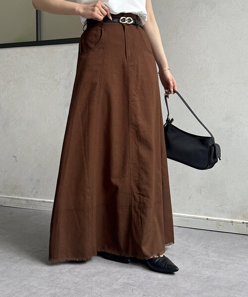 Thevon（ゼボン）の「配色ステッチハイウエストフレアスカート（スカート・レディース・チャコールグレー/ブラウン/ベージュ・S/M）」の19枚目の写真