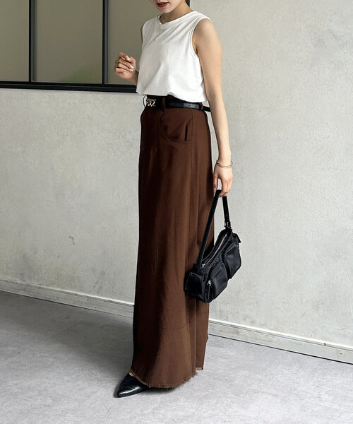 Thevon（ゼボン）の「配色ステッチハイウエストフレアスカート（スカート・レディース・チャコールグレー/ブラウン/ベージュ・S/M）」の17枚目の写真