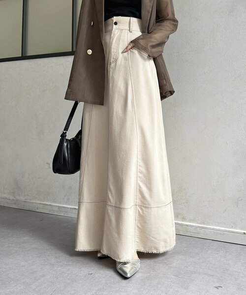 Thevon（ゼボン）の「配色ステッチハイウエストフレアスカート（スカート・レディース・チャコールグレー/ブラウン/ベージュ・S/M）」の14枚目の写真