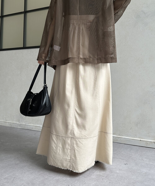 Thevon（ゼボン）の「配色ステッチハイウエストフレアスカート（スカート・レディース・チャコールグレー/ブラウン/ベージュ・S/M）」の13枚目の写真