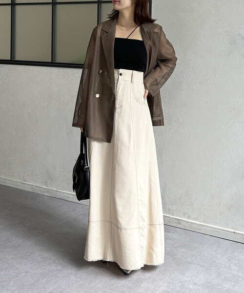 Thevon（ゼボン）の「配色ステッチハイウエストフレアスカート（スカート・レディース・チャコールグレー/ブラウン/ベージュ・S/M）」の10枚目の写真