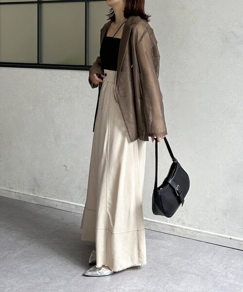 Thevon（ゼボン）の「配色ステッチハイウエストフレアスカート（スカート・レディース・チャコールグレー/ブラウン/ベージュ・S/M）」の9枚目の写真