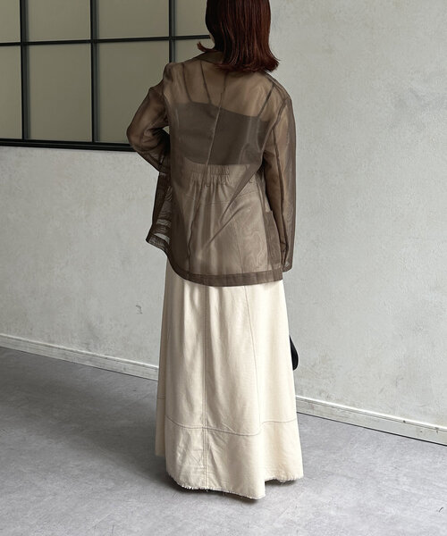 Thevon（ゼボン）の「配色ステッチハイウエストフレアスカート（スカート・レディース・チャコールグレー/ブラウン/ベージュ・S/M）」の8枚目の写真