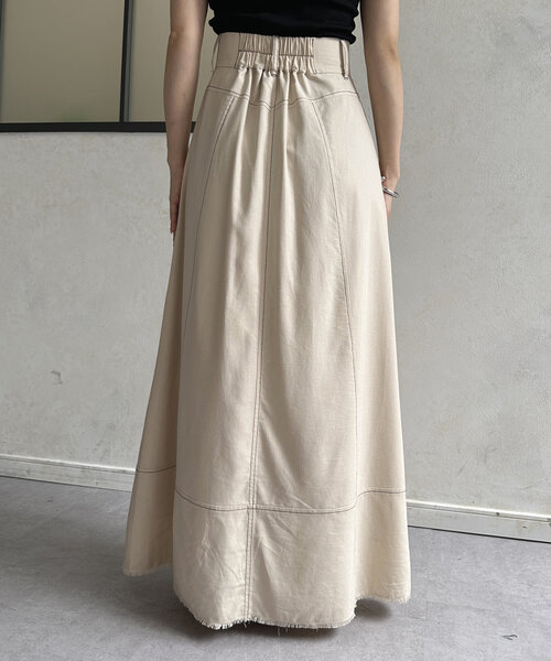 Thevon（ゼボン）の「配色ステッチハイウエストフレアスカート（スカート・レディース・チャコールグレー/ブラウン/ベージュ・S/M）」の6枚目の写真