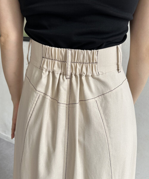Thevon（ゼボン）の「配色ステッチハイウエストフレアスカート（スカート・レディース・チャコールグレー/ブラウン/ベージュ・S/M）」の4枚目の写真
