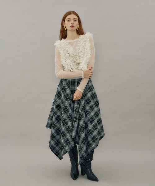 VIOLETTA（ヴィオレッタ）の「チェック柄ハンカチーフヘムスカート（スカート・レディース・ブラック/ブラウン・M/S）」の3枚目の写真