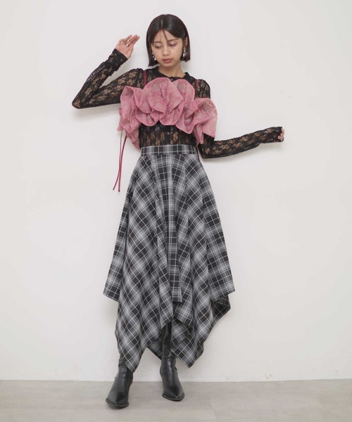 VIOLETTA（ヴィオレッタ）の「チェック柄ハンカチーフヘムスカート（スカート・レディース・ブラック/ブラウン・M/S）」の6枚目の写真