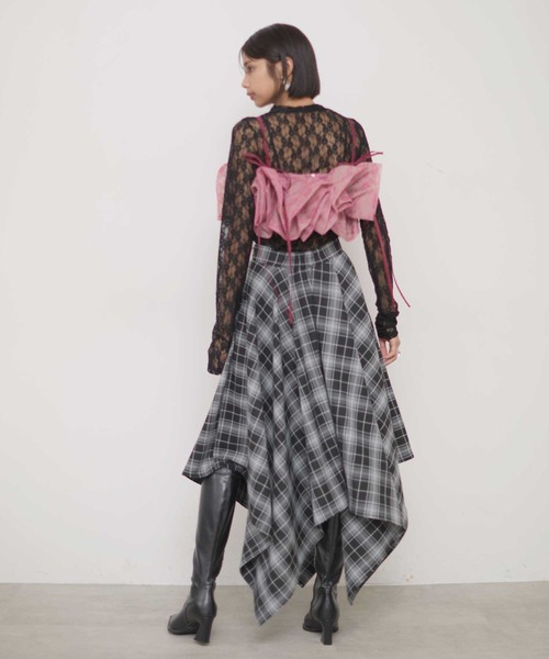 VIOLETTA（ヴィオレッタ）の「チェック柄ハンカチーフヘムスカート（スカート・レディース・ブラック/ブラウン・M/S）」の7枚目の写真