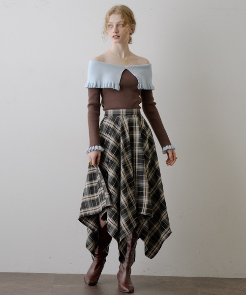 セール】チェック柄ハンカチーフヘムスカート（スカート）｜VIOLETTA