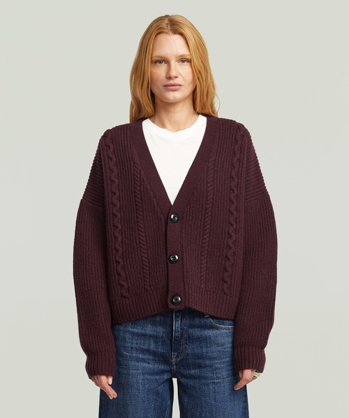 G-STAR（ジースター）の「CABLE CROPPED CARDI KNIT/ケーブル編みクロップドニットセーターカーディガン（カーディガン/ボレロ・レディース・パープル系その他/グレー・X-SMALL/SMALL/MEDIUM）」の2枚目の写真