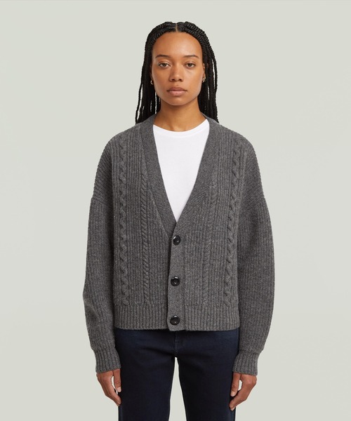 セール】CABLE CROPPED CARDI KNIT/ケーブル編みクロップドニット