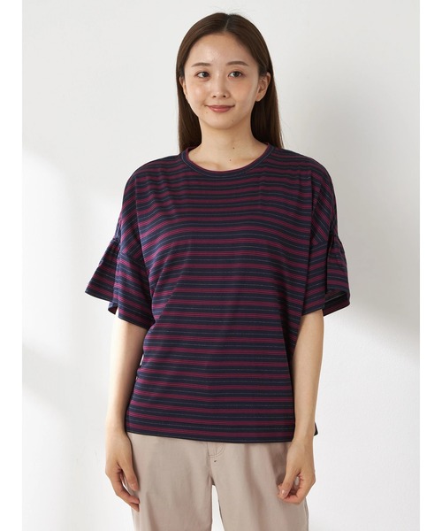 McGREGOR(マックレガー)の「【接触冷感】ラメボーダーデザインTシャツ(Tシャツ/カットソー・レディース・アイボリー/ネイビー/ライトブルー・L/M)」の1枚目の写真