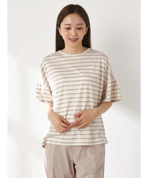 McGREGOR(マックレガー)の「【接触冷感】ラメボーダーデザインTシャツ(Tシャツ/カットソー・レディース・アイボリー/ネイビー/ライトブルー・L/M)」の2枚目の写真