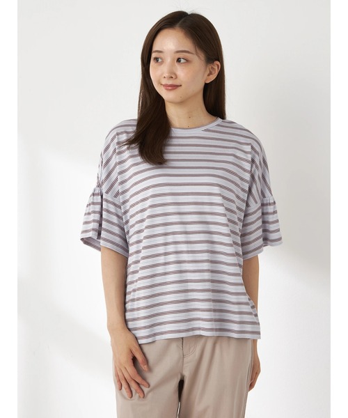 McGREGOR(マックレガー)の「【接触冷感】ラメボーダーデザインTシャツ(Tシャツ/カットソー・レディース・アイボリー/ネイビー/ライトブルー・L/M)」の3枚目の写真