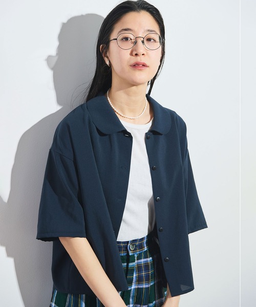 fig London(フィグロンドン)の「●round collar shirt(シャツ/ブラウス・レディース・ホワイト/ネイビー/サックスブルー/グレー・FREE)」の3枚目の写真