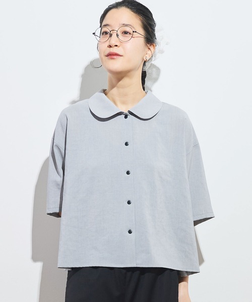 fig London(フィグロンドン)の「●round collar shirt(シャツ/ブラウス・レディース・ホワイト/ネイビー/サックスブルー/グレー・FREE)」の2枚目の写真