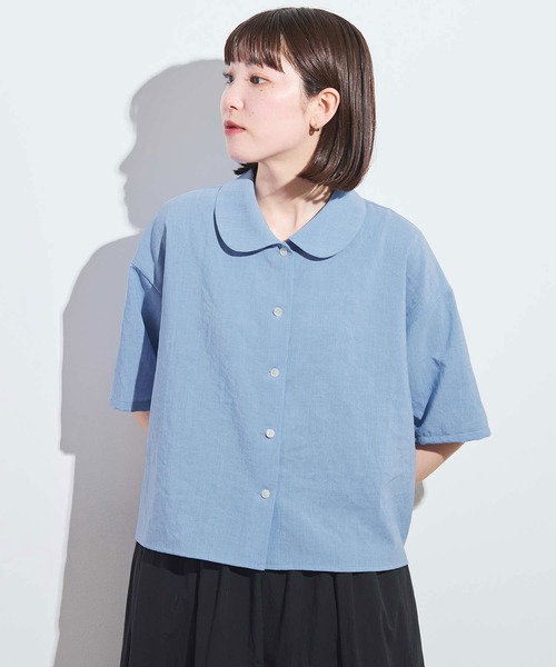 fig London(フィグロンドン)の「●round collar shirt(シャツ/ブラウス・レディース・ホワイト/ネイビー/サックスブルー/グレー・FREE)」の4枚目の写真