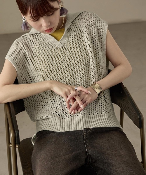 【新品同様】エブール　カシミヤ　ラメ　ニット　ベスト　ハイネック　2023AW 新品同様】エブール カシミヤ ラメ ニット ベスト ハイネック