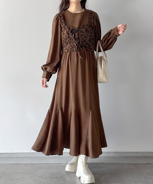【最終値下げ】HONEYMIHONEY パフスリーブ ジャガードワンピース flower jacquard tunic one-piece