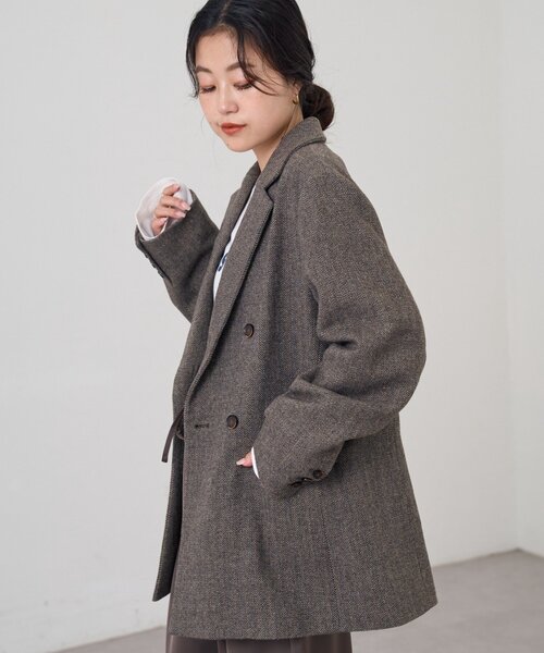 CIAOPANIC TYPY（チャオパニックティピー）の「ツィードオーバージャケット（テーラードジャケット・レディース・ダークブラウン/キャメル・ONE SIZE）」の4枚目の写真