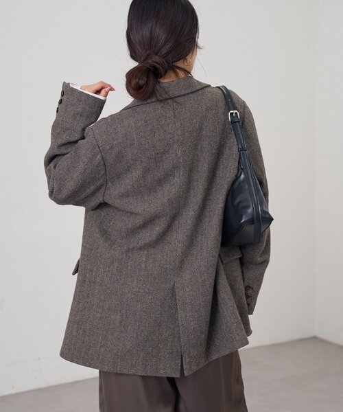 CIAOPANIC TYPY（チャオパニックティピー）の「ツィードオーバージャケット（テーラードジャケット・レディース・ダークブラウン/キャメル・ONE SIZE）」の5枚目の写真