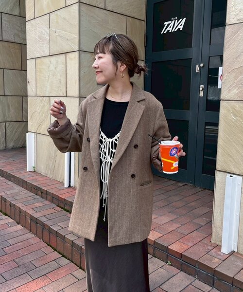 CIAOPANIC TYPY（チャオパニックティピー）の「ツィードオーバージャケット（テーラードジャケット・レディース・ダークブラウン/キャメル・ONE SIZE）」の12枚目の写真