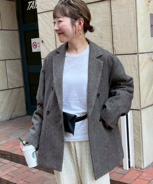 CIAOPANIC TYPY（チャオパニックティピー）の「ツィードオーバージャケット（テーラードジャケット・レディース・ダークブラウン/キャメル・ONE SIZE）」の15枚目の写真