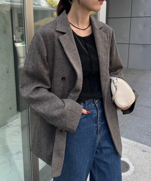 CIAOPANIC TYPY（チャオパニックティピー）の「ツィードオーバージャケット（テーラードジャケット・レディース・ダークブラウン/キャメル・ONE SIZE）」の22枚目の写真