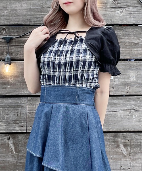 abc une face（アーベーセーアンフェイス）の「ボレロレイヤードブラウス（シャツ/ブラウス・レディース・ホワイト系その他/ブラウン系その他/ネイビー系・FREE）」の3枚目の写真