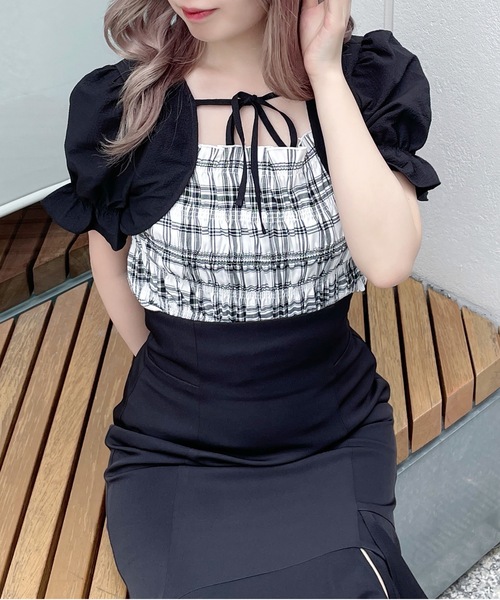 abc une face（アーベーセーアンフェイス）の「ボレロレイヤードブラウス（シャツ/ブラウス・レディース・ホワイト系その他/ブラウン系その他/ネイビー系・FREE）」の2枚目の写真