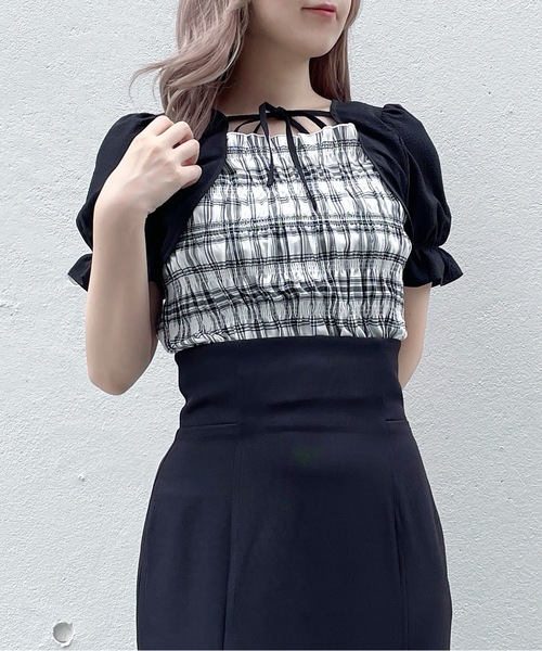 abc une face（アーベーセーアンフェイス）の「ボレロレイヤードブラウス（シャツ/ブラウス・レディース・ホワイト系その他/ブラウン系その他/ネイビー系・FREE）」の4枚目の写真